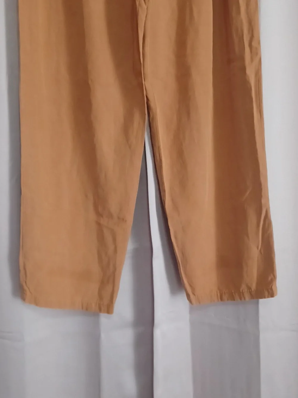 Zara Linen Blend Camel High-Waisted Pleated Front Tapered Trousers Women's M